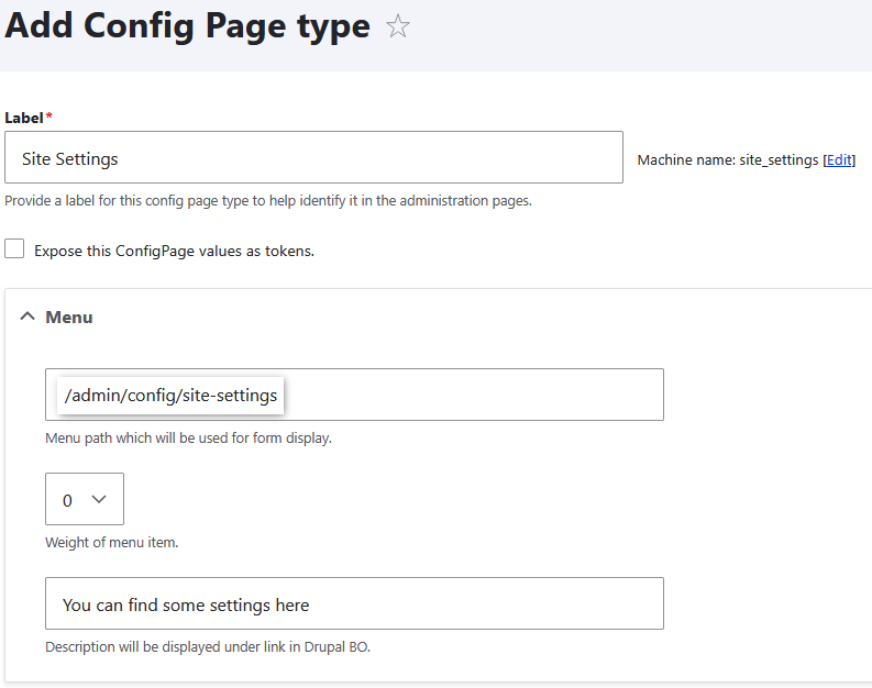 Add Config Page Type